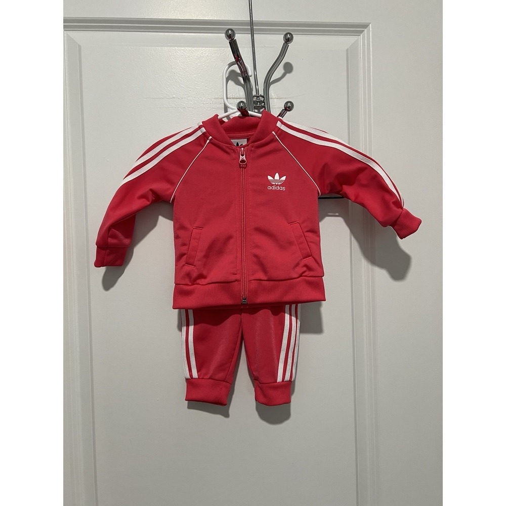 Adidas Baby Girl Track Suit Pink Size 3-6 Months Striped Athletic Hot Pink‎ Zip